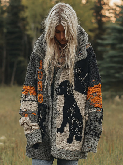 Vintage Dog Cozy Lapel Knit Sweater