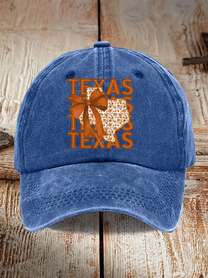 Retro Texas Autumn Burnt Orange Coquette Bow Print Baseball Cap