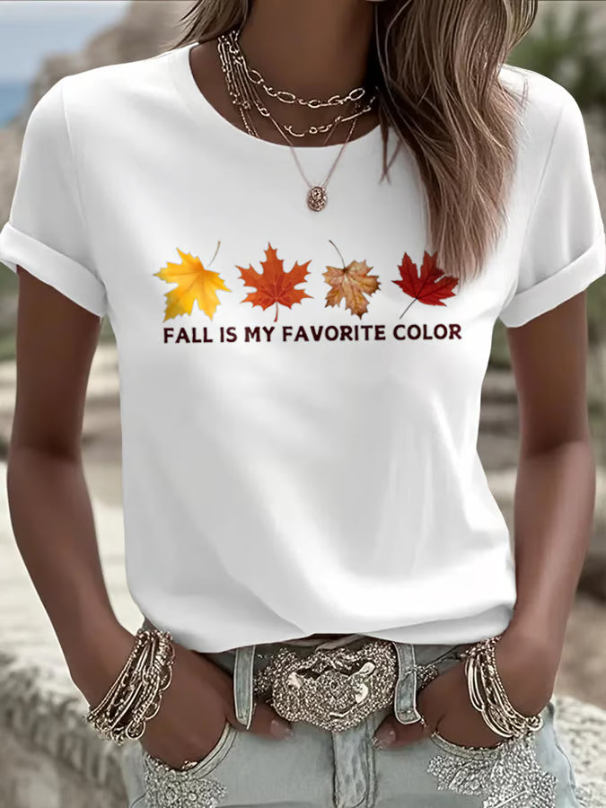 Women's Fall Is My Favorite Color Print Crew Neck T-Shirt
