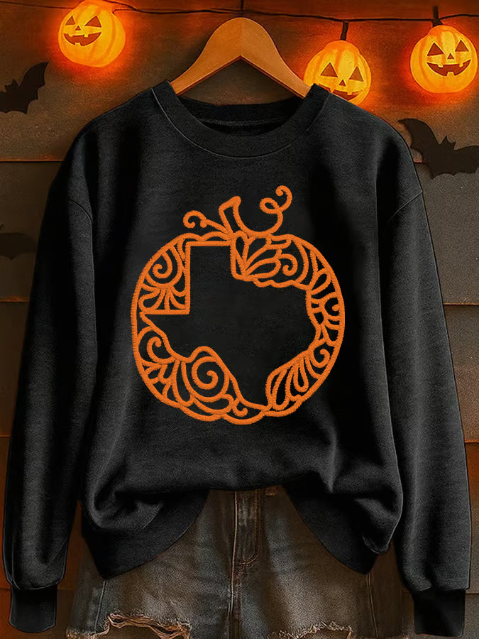 Retro Texas Strong Fall Pumpkins Print Sweatshirt