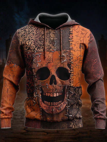 Halloween Skull Art Patchwork Men's Hoodie