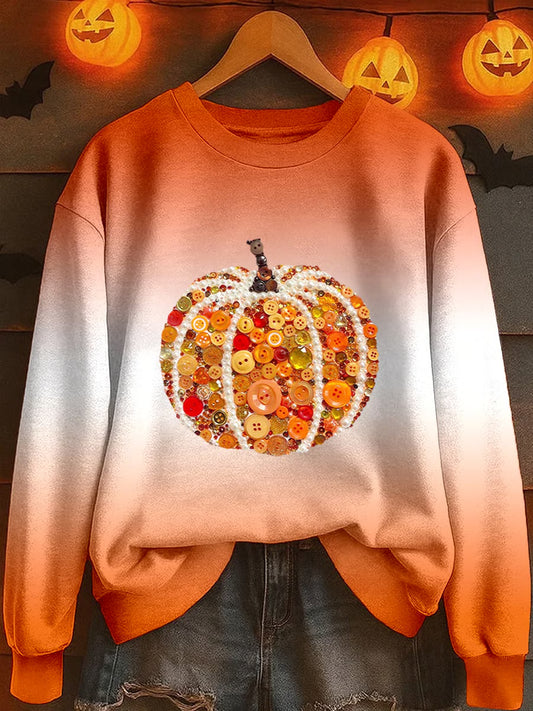 Women's Sequin Pumpkin Print Crew Neck Sweatshirt