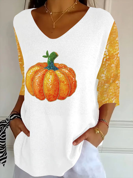 Women'S Retro Autumn Pumpkin Print Shirt