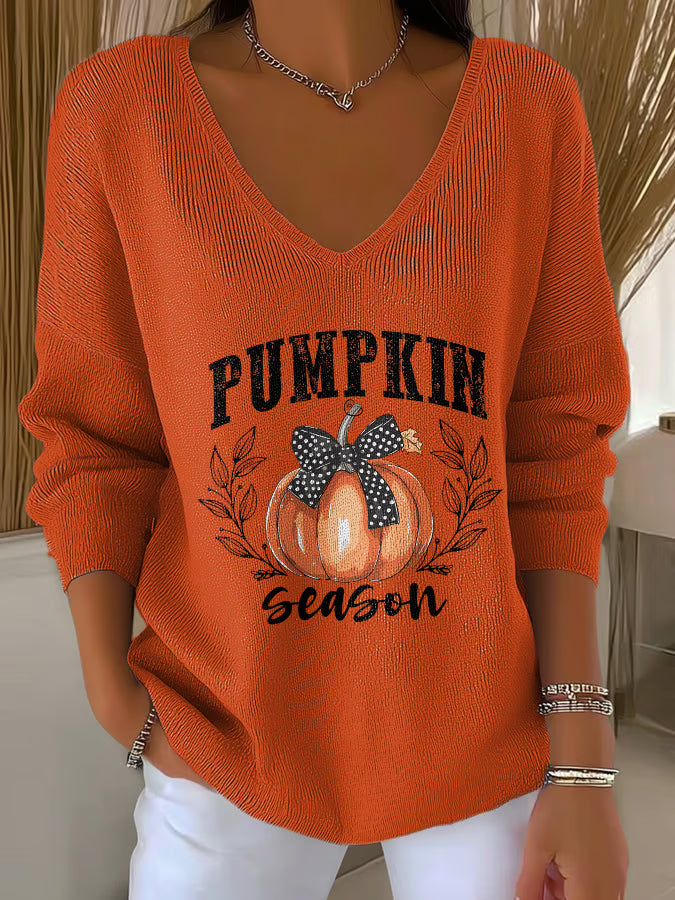 Women's Casual Autumn Pumpkin Print Long Sleeve T-Shirt