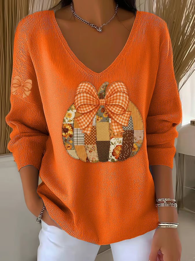 Women's Casual Autumn Pumpkin Striped Top