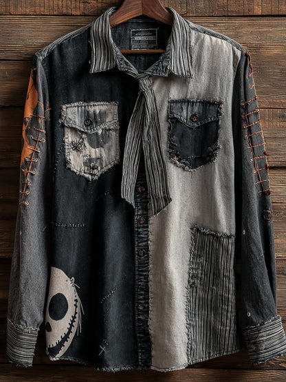 Men's Halloween Ghost Face Print Casual Shirt