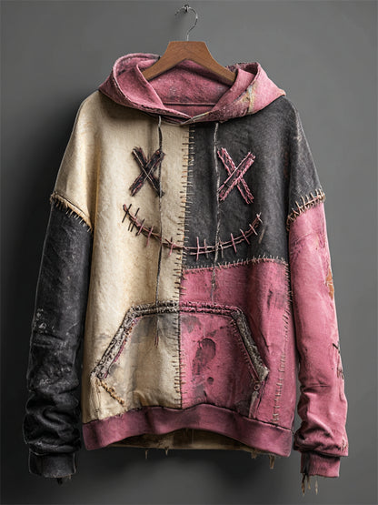 Halloween Spooky Face Contrast Stitched Washed Hoodie
