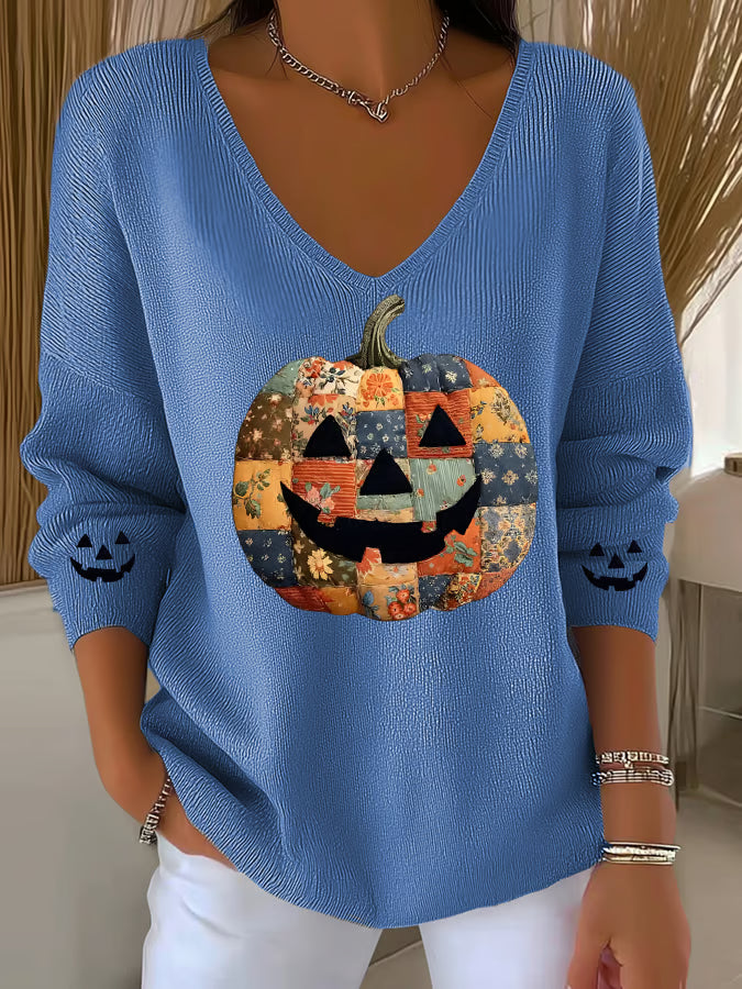 Women's Casual Autumn Pumpkin Striped Top
