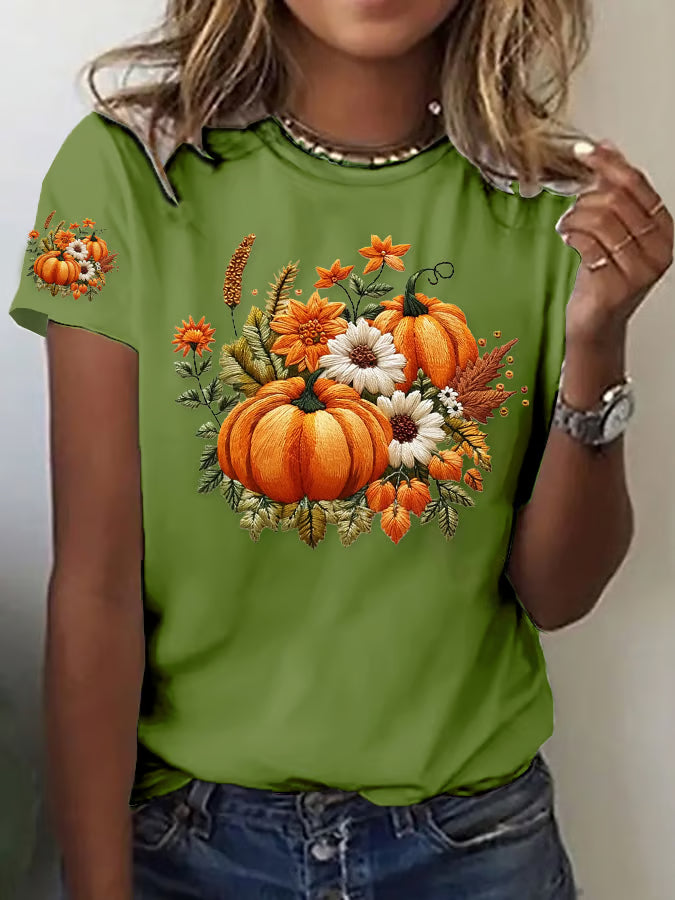 Women's Casual Autumn Pumpkin Short Sleeve T-shirt
