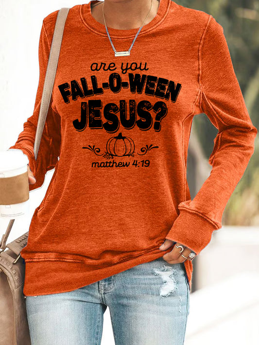 Women's Are You Fall-O-Ween Jesus Print Round Neck Sweatshirt