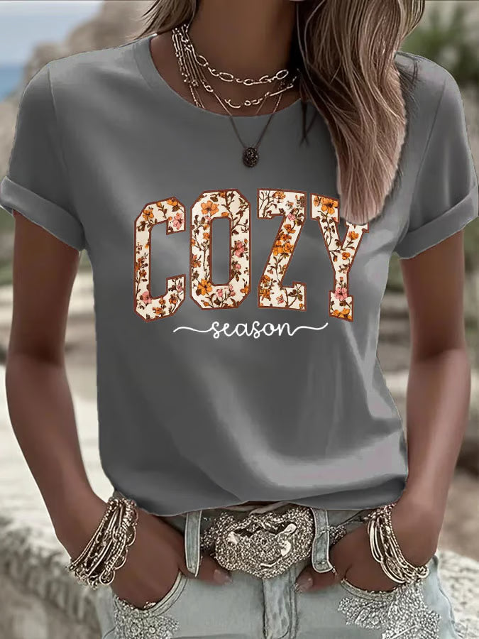 Women's Cozy Season Print Casual T-Shirt