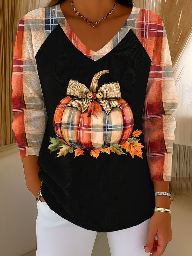 Women's Pumpkin Season Print Raglan Sleeve Sweater