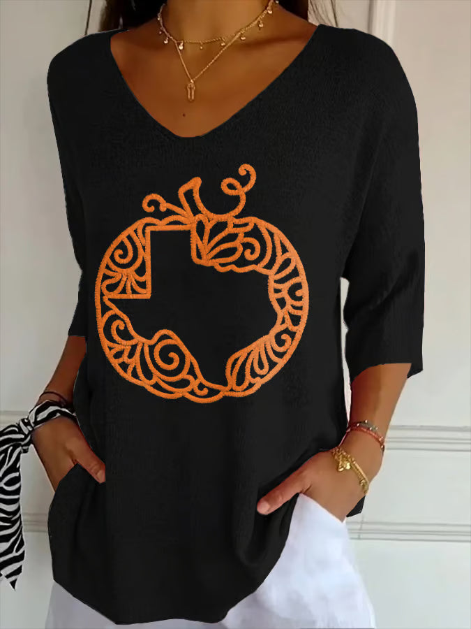 Retro Texas Strong Fall Pumpkins Printed T-Shirt