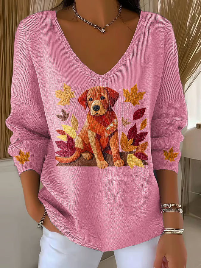 Women's Cute Dog Print Long Sleeve Top