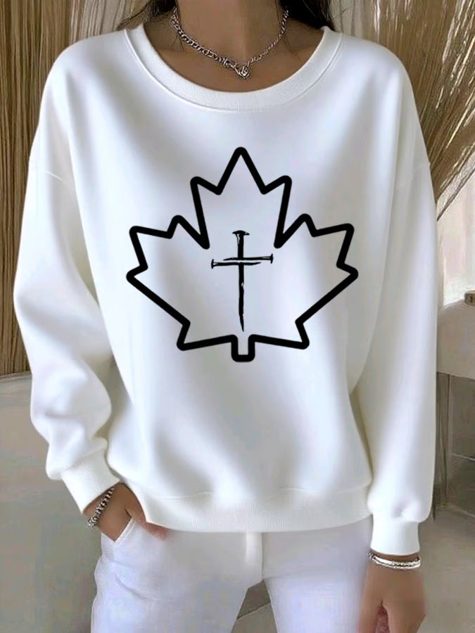 Women's Autumn Leaf Cross Print Casual Sweatshirt