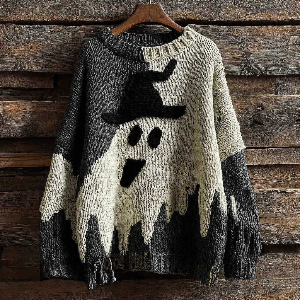 Halloween Ghost Knitted Warm Crew Neck Sweater