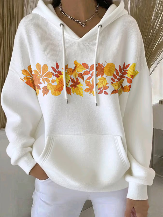 Women's Casual Maple Leaf Autumn Long Sleeve Hoodie