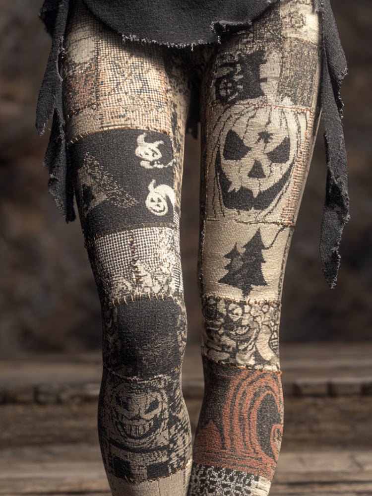 Halloween Funny Pumpkin Element Women's Knitted Tight-fitting Leggings