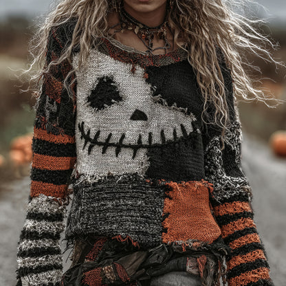 Halloween Pumpkin Face Art Cozy Knit Sweater