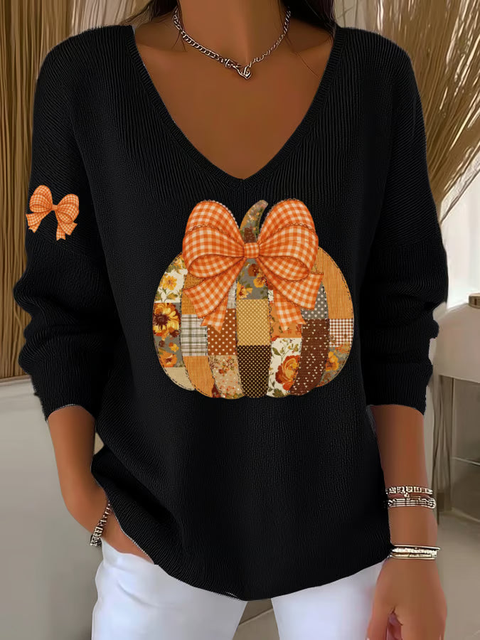 Women's Casual Autumn Pumpkin Striped Top