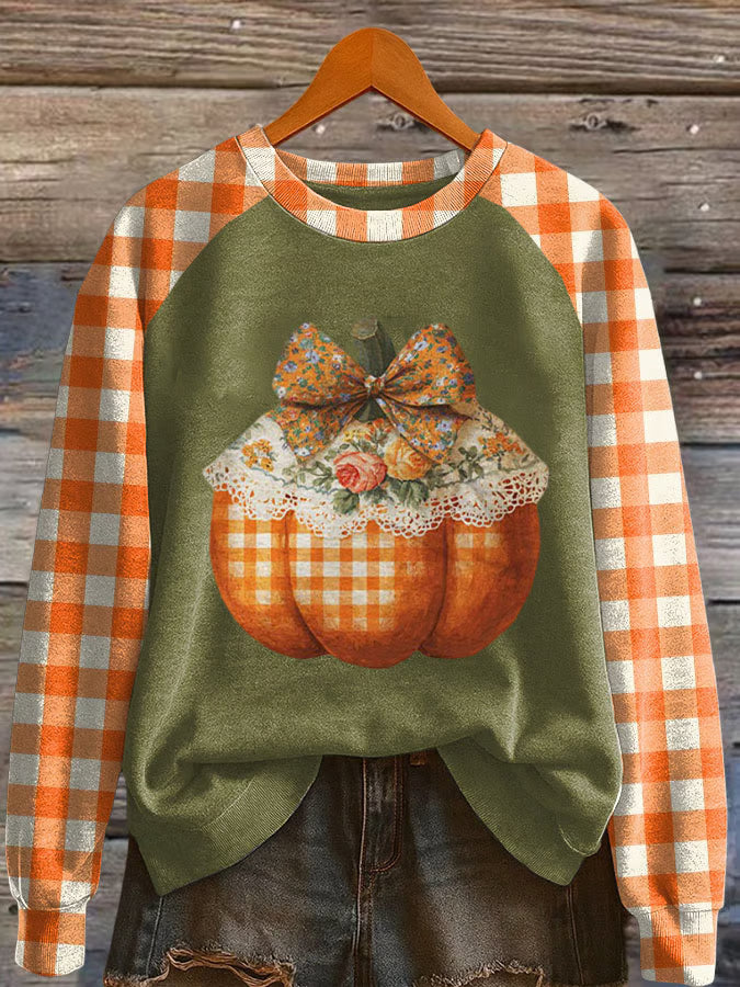 Women's Pumpkin Season Print Raglan Sleeve Sweatshirt