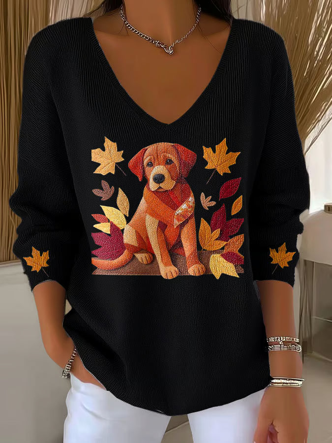 Women's Cute Dog Print Long Sleeve Top