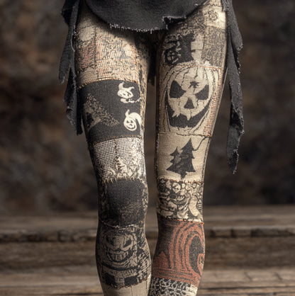Halloween Funny Pumpkin Element Women's Knitted Tight-fitting Leggings