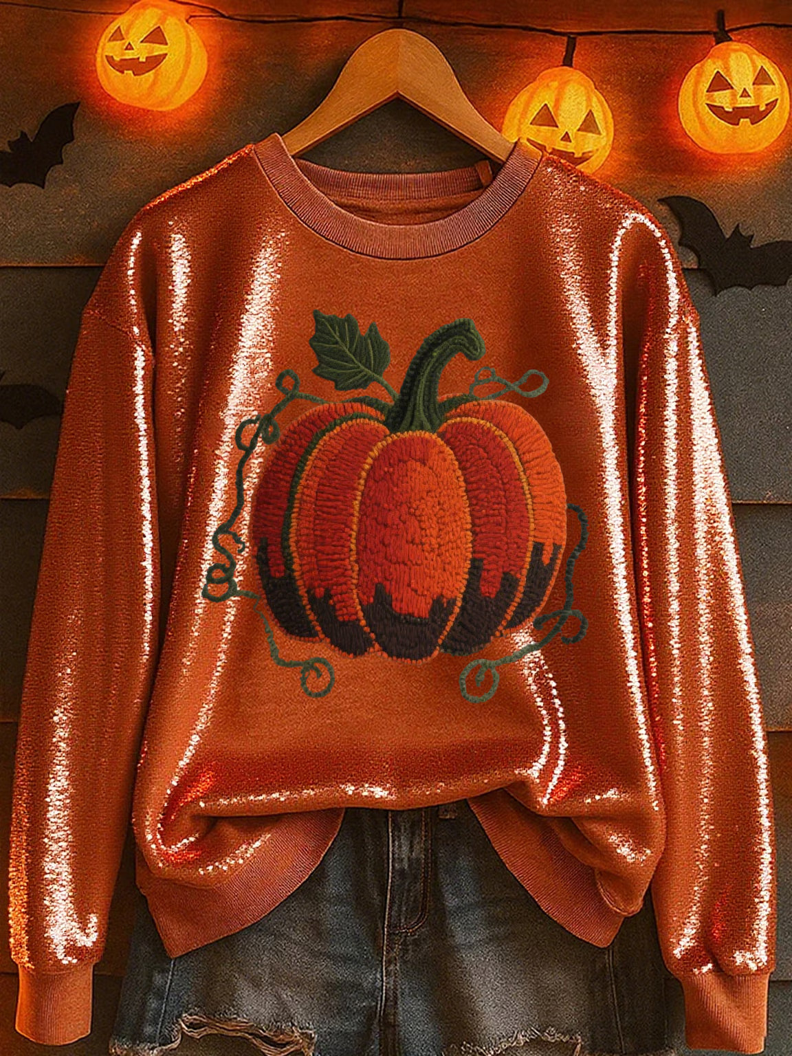 Women's Sequin Embroidery Print Round Neck Sweatshirt
