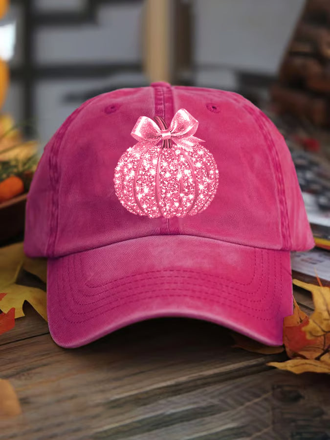 Pink Breast Cancer Sequin Pumpkin Print Hat