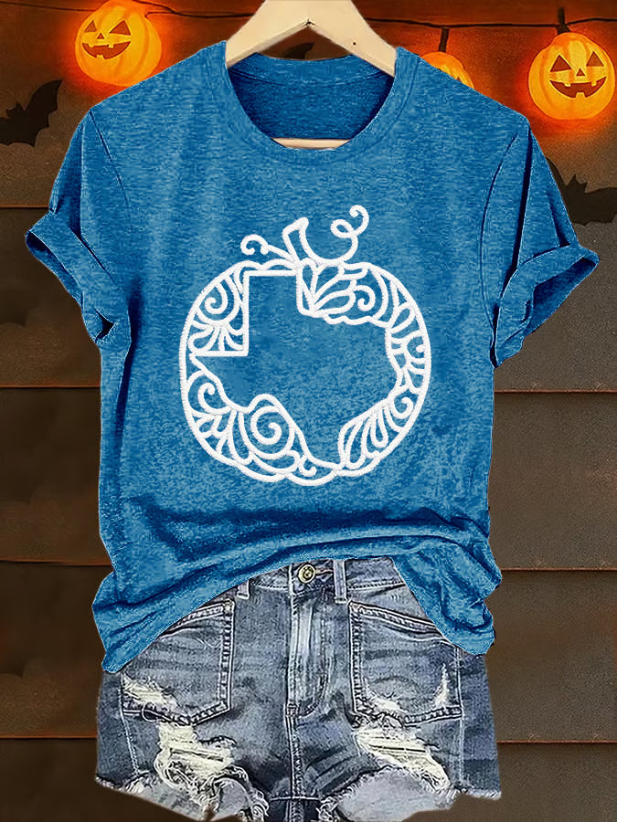 Retro Texas Strong Fall Pumpkins Print T-Shirt