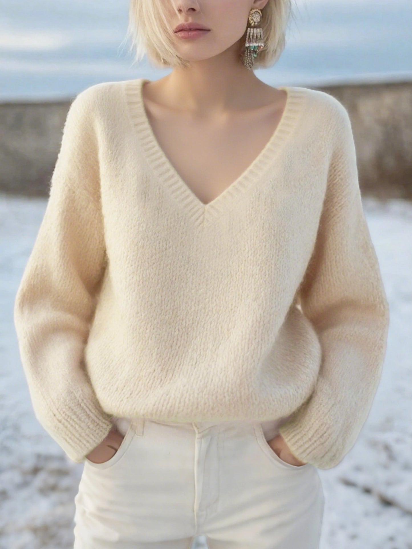 Women's Winter Comfortable Warm Macaroon V-Neck Sweater