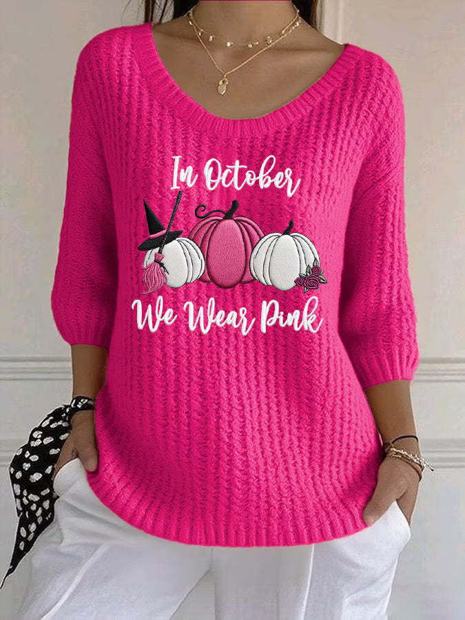 Women's Casual In October We Wear Pink Sweater
