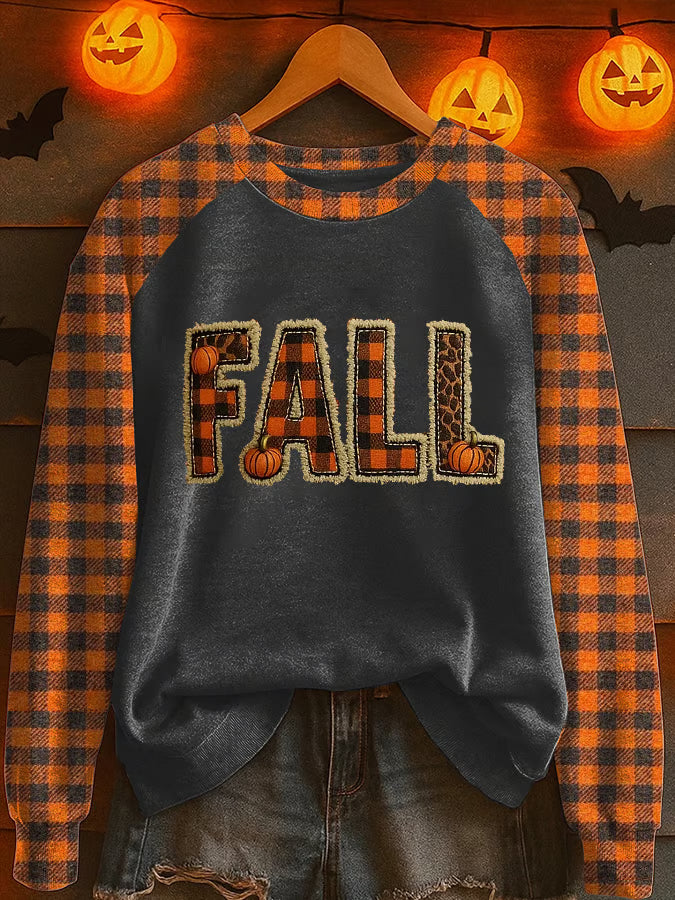 Women's Autumn Pumpkin Contrast Print Crew Neck Sweatshirt