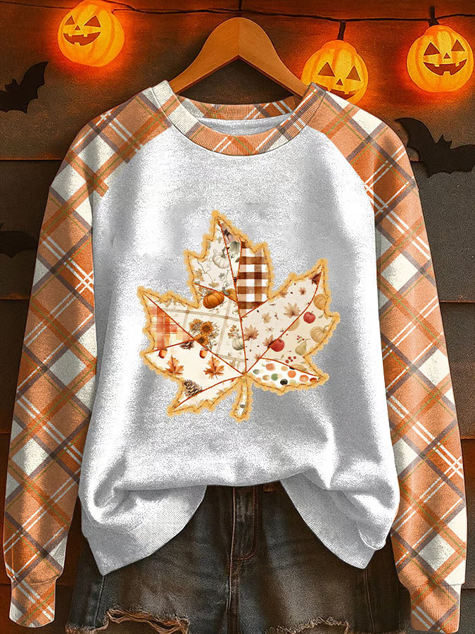 Women's Maple Leaf Print Raglan Sleeve Sweatshirt