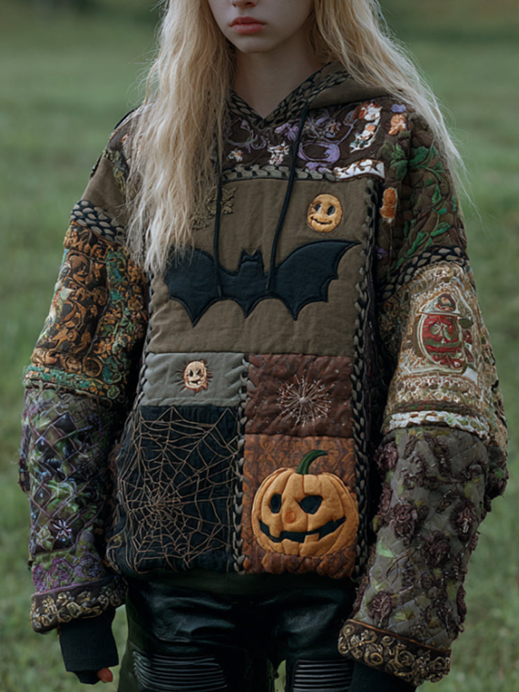 Women's Vintage Patchwork Halloween Pattern Hoodie