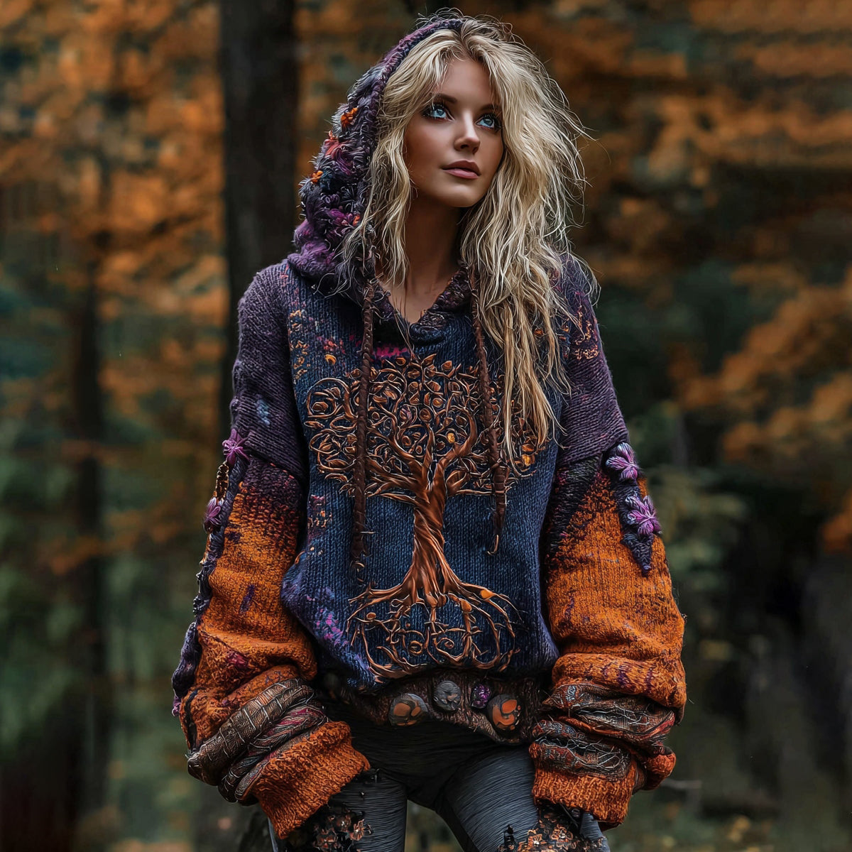 Tree Of Life Gothic Colorblock Hooded Sweater