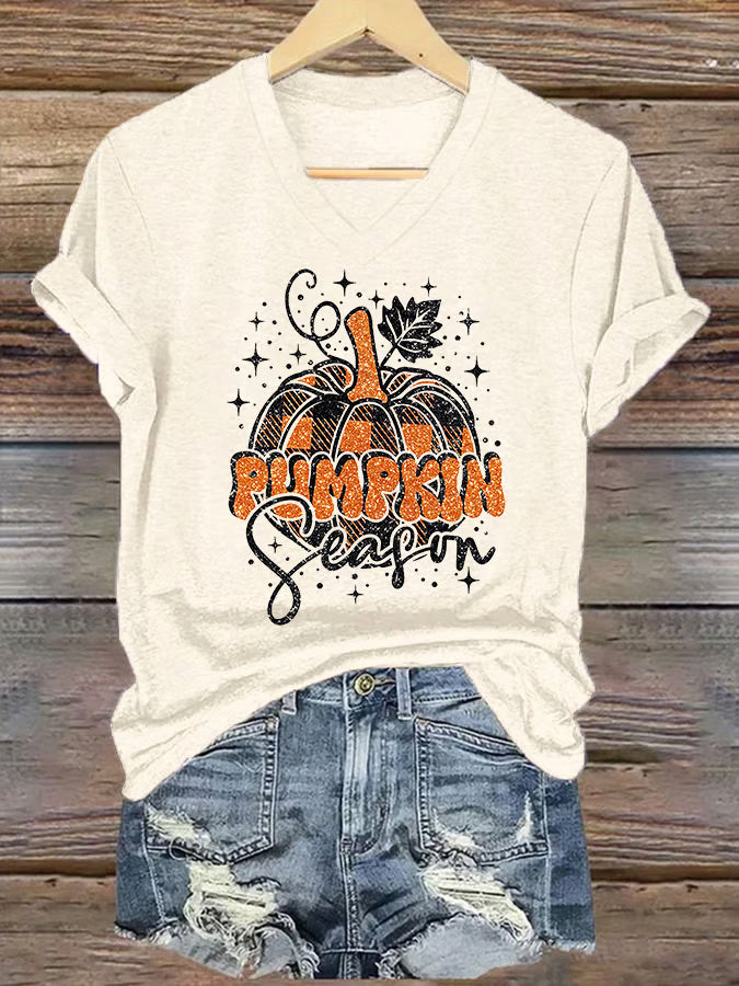 Women's Pumpkin Season Print Short Sleeve T-Shirt