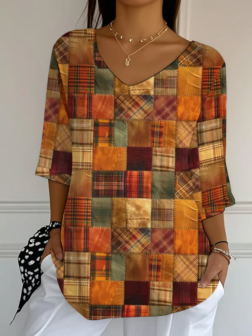 Women's Autumn Maple Leaf Pumpkin Printed T-Shirt