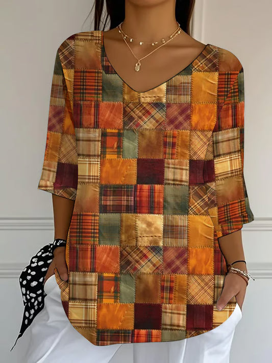 Women's Autumn Maple Leaf Pumpkin Printed T-Shirt