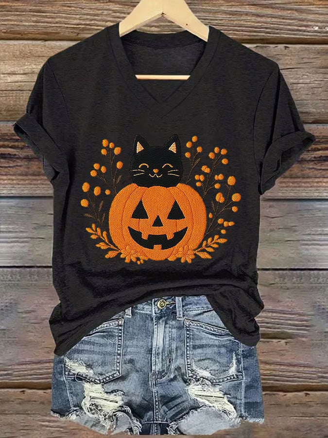 Women's Pumpkin Season Print Short Sleeve T-Shirt