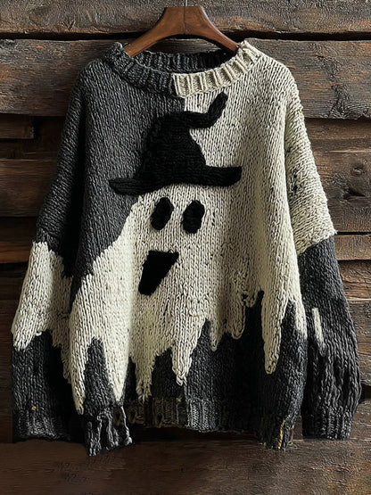 Halloween Ghost Knitted Warm Crew Neck Sweater