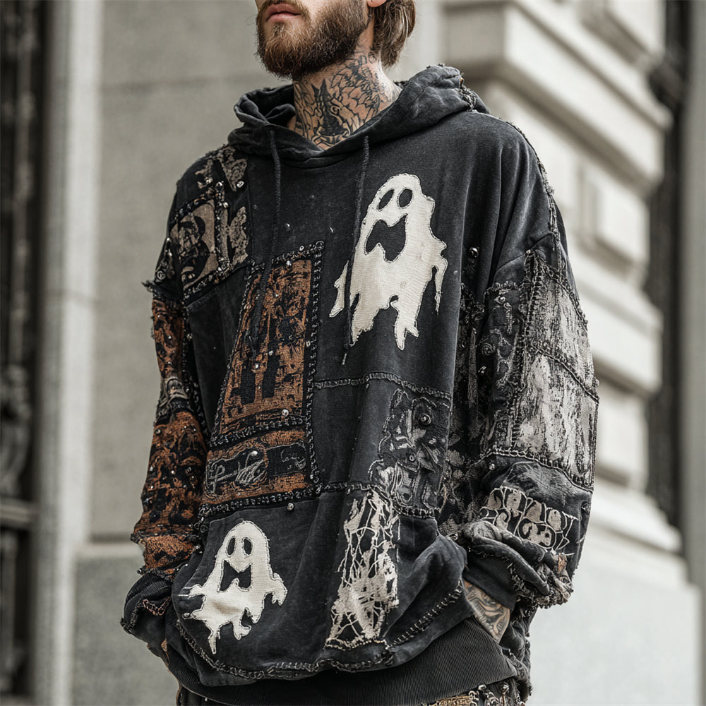 Halloween Ghost Vintage Irregular Patchwork Men's Hoodie