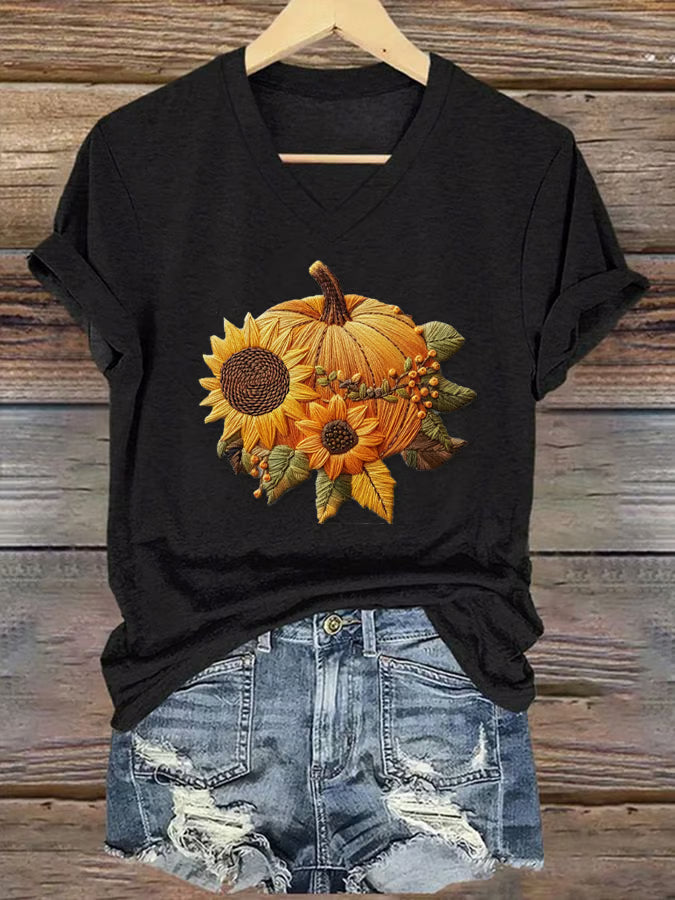 Women's Floral Pumpkin Halloween T-Shirt
