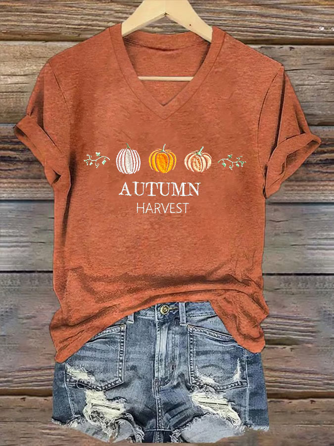 Women'S Pumpkin Print Casual T-Shirt