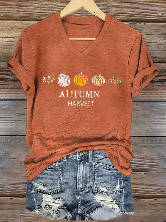 Women'S Pumpkin Print Casual T-Shirt