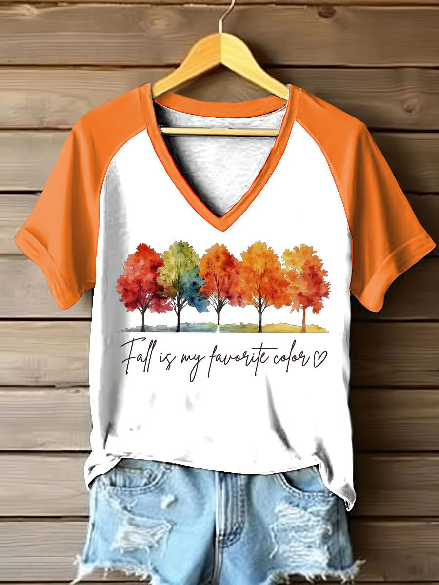 Women's Fall Is My Favorite Color Printed Casual T-shirt