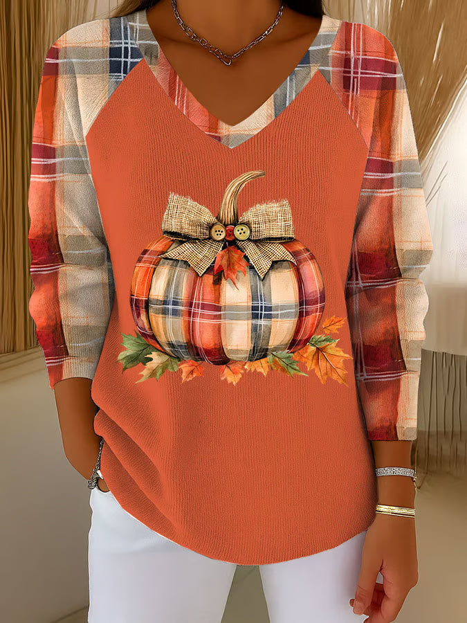 Women's Pumpkin Season Print Raglan Sleeve Sweater