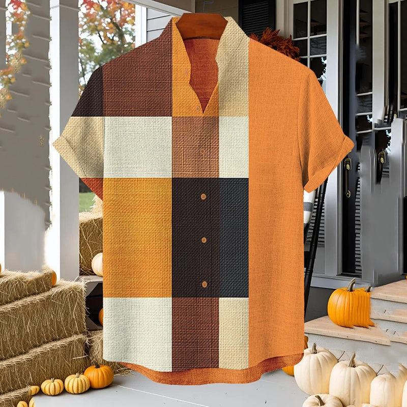 Men's Plaid Colorblock Print Short Sleeve Shirt