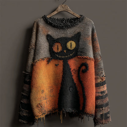 Halloween Black Contrast Stitched Cozy Knit Sweater