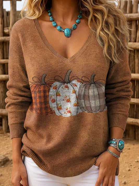 Women's Autumn Retro Print Long Sleeve Top